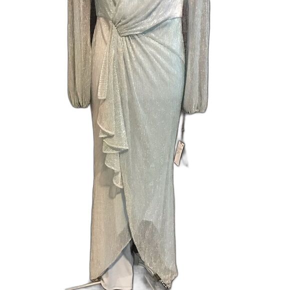 Adrianna Papell Gown  Women's Size 4 Mint Smoke Sheer Long Sleeves NWT - Picture 9 of 11